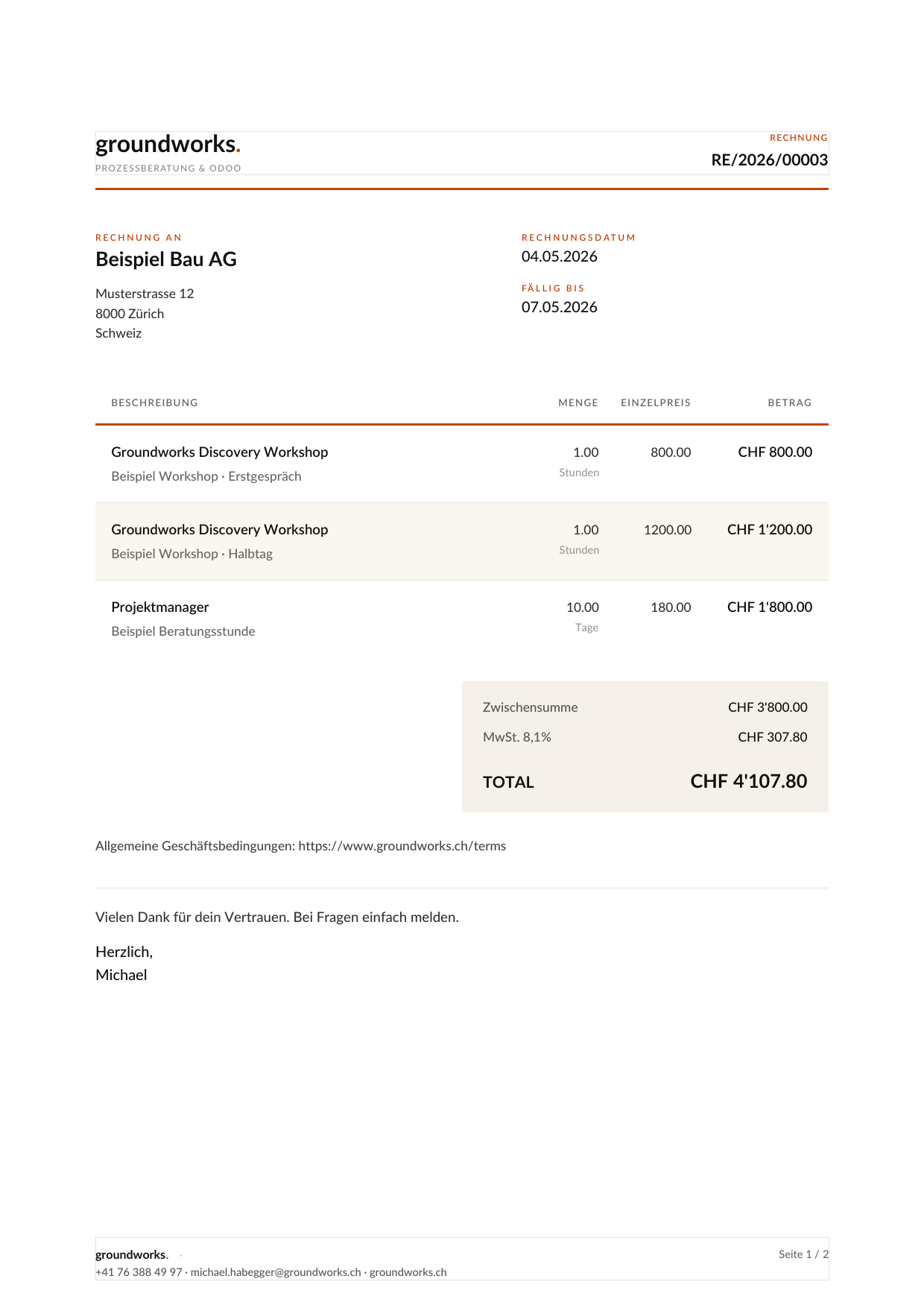 Groundworks Brand Rechnung als PDF